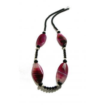 Pink Banded Agate and Onyx Necklace